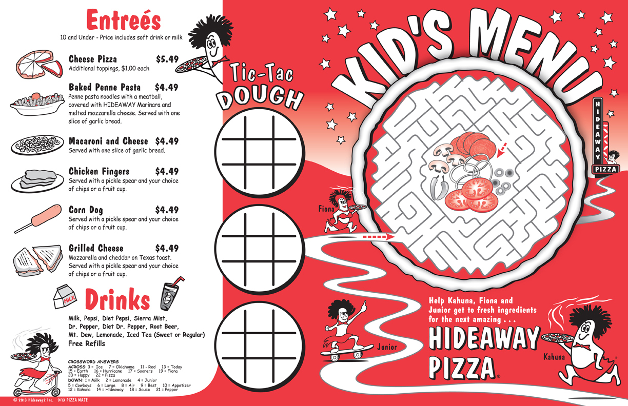 Hideaway Pizza Kids Menu Design – Bob Paltrow Design