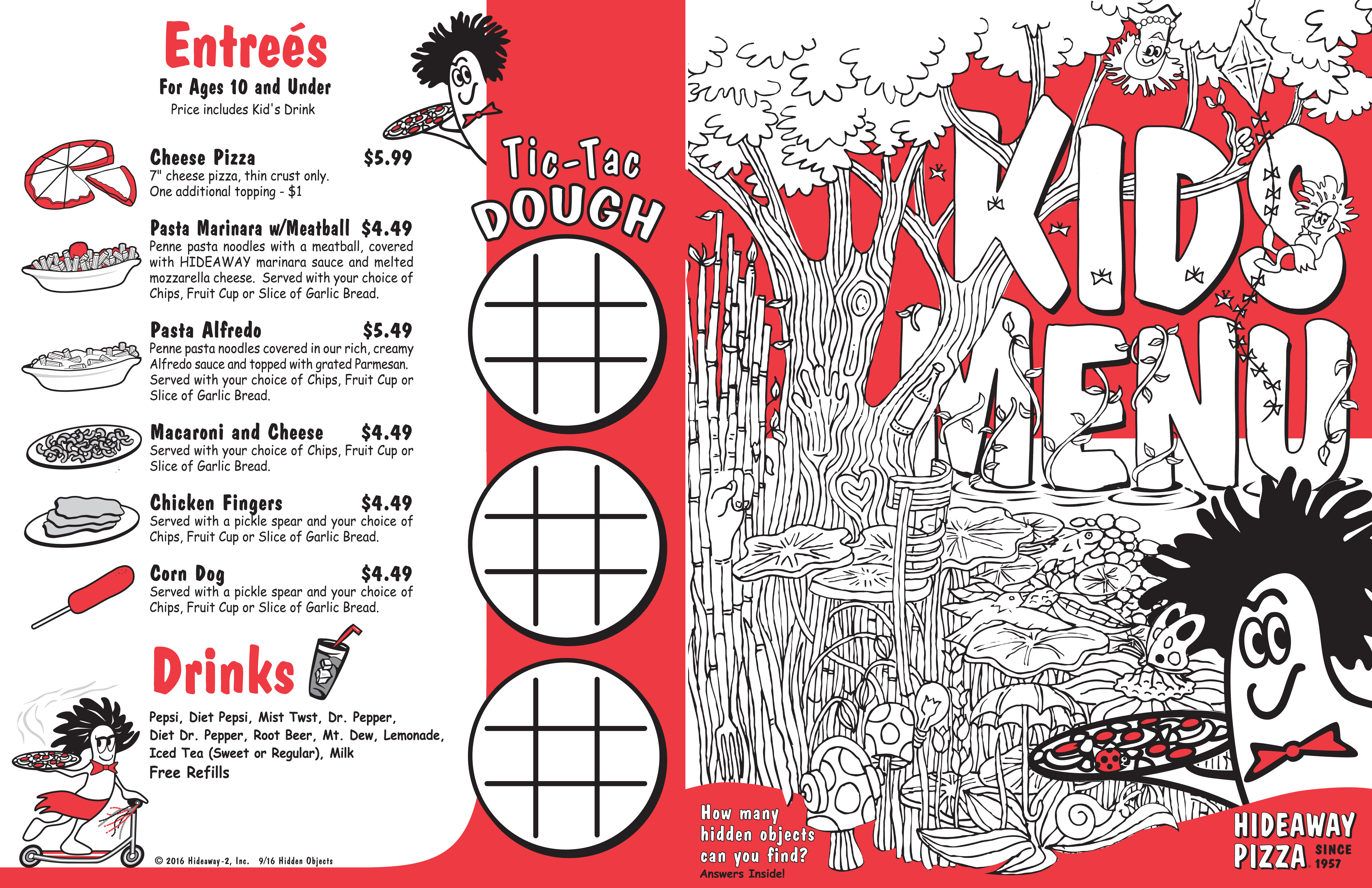 Hideaway Pizza Kids Menu – Bob Paltrow Design